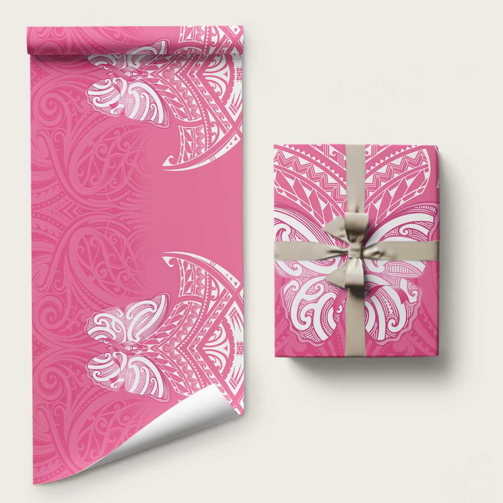 New Zealand Breast Cancer Awareness Wrapping Paper Maori Butterfly Pink Ribbon LT14 58" × 23" Pink - Polynesian Pride
