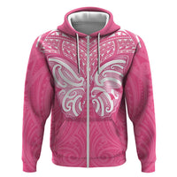 New Zealand Breast Cancer Awareness Zip Hoodie Maori Butterfly Pink Ribbon LT14 Zip Hoodie Pink - Polynesian Pride
