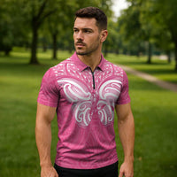 New Zealand Breast Cancer Awareness Zipper Polo Shirt Maori Butterfly Pink Ribbon LT14 - Polynesian Pride