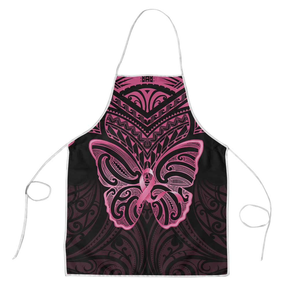 New Zealand Breast Cancer Awareness Apron Maori Butterfly Pink Ribbon Black Version LT14 Black - Polynesian Pride