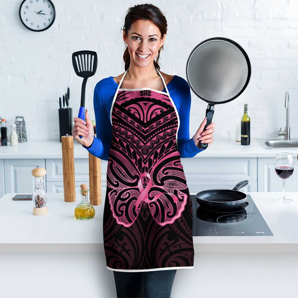 New Zealand Breast Cancer Awareness Apron Maori Butterfly Pink Ribbon Black Version LT14 - Polynesian Pride