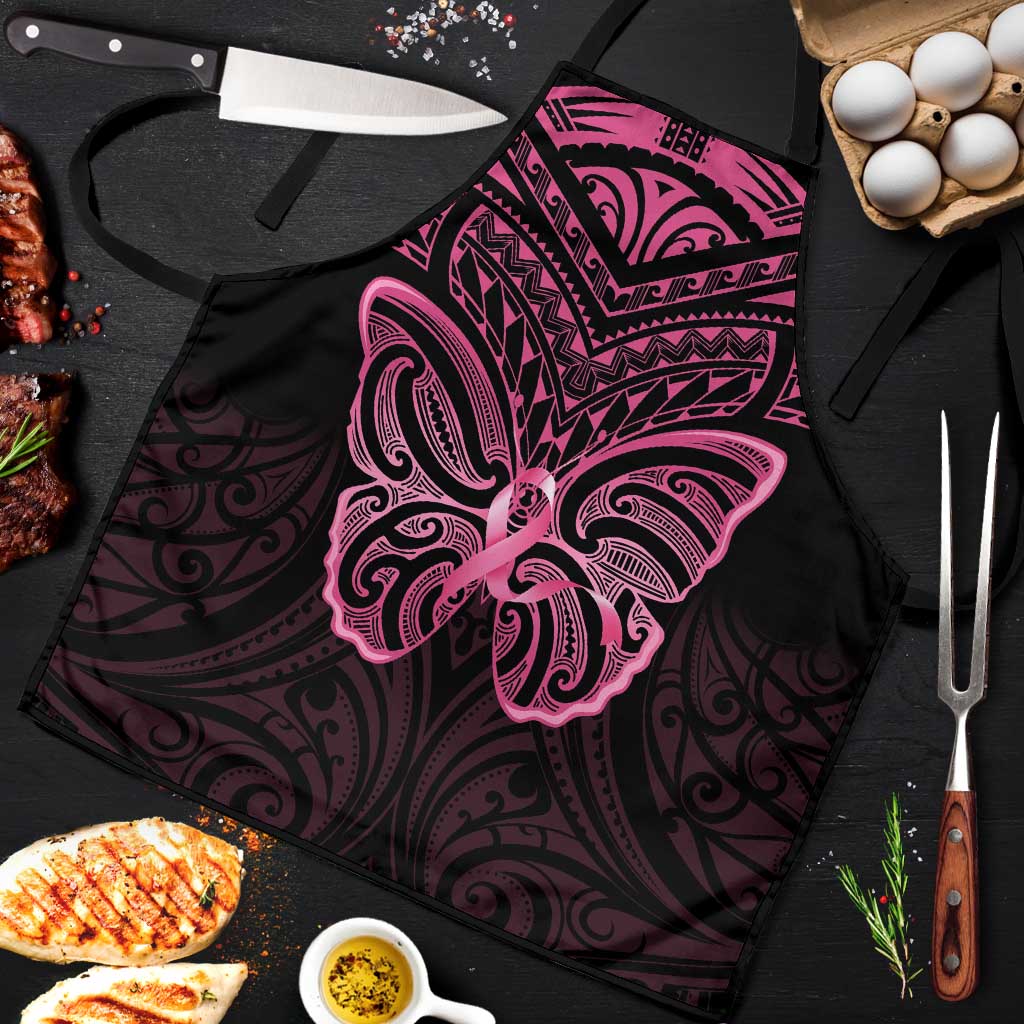 New Zealand Breast Cancer Awareness Apron Maori Butterfly Pink Ribbon Black Version LT14 Black - Polynesian Pride