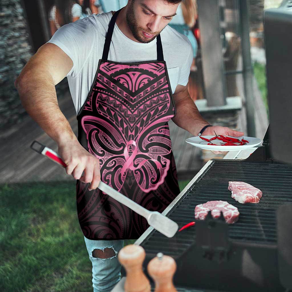 New Zealand Breast Cancer Awareness Apron Maori Butterfly Pink Ribbon Black Version LT14 - Polynesian Pride