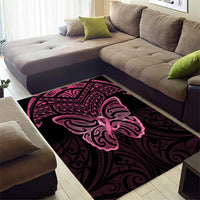 New Zealand Breast Cancer Awareness Area Rug Maori Butterfly Pink Ribbon Black Version - Polynesian Pride