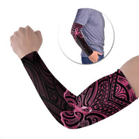 New Zealand Breast Cancer Awareness Arm Sleeves Maori Butterfly Pink Ribbon Black Version LT14 Set of 2 Black - Polynesian Pride