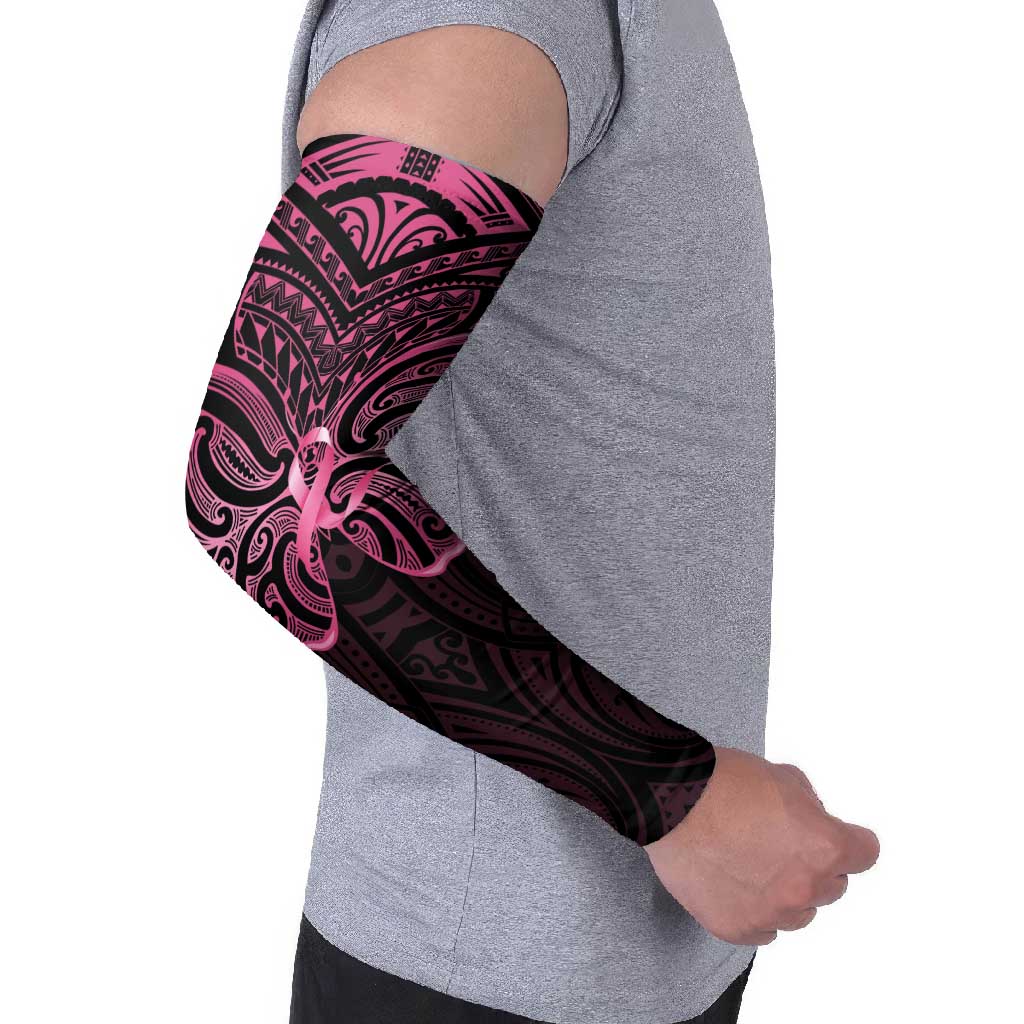 New Zealand Breast Cancer Awareness Arm Sleeves Maori Butterfly Pink Ribbon Black Version LT14 - Polynesian Pride