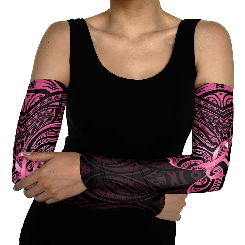 New Zealand Breast Cancer Awareness Arm Sleeves Maori Butterfly Pink Ribbon Black Version LT14 - Polynesian Pride