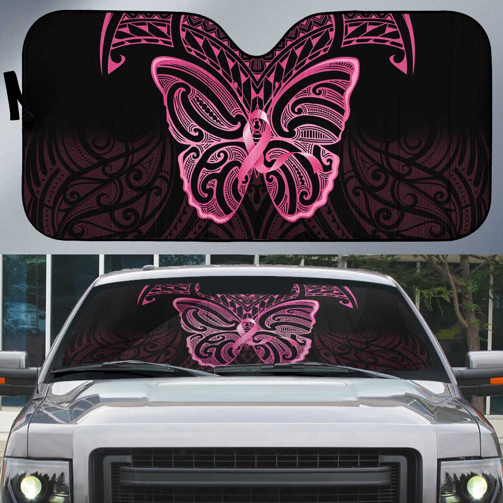 New Zealand Breast Cancer Awareness Auto Sun Shade Maori Butterfly Pink Ribbon Black Version LT14 Black - Polynesian Pride