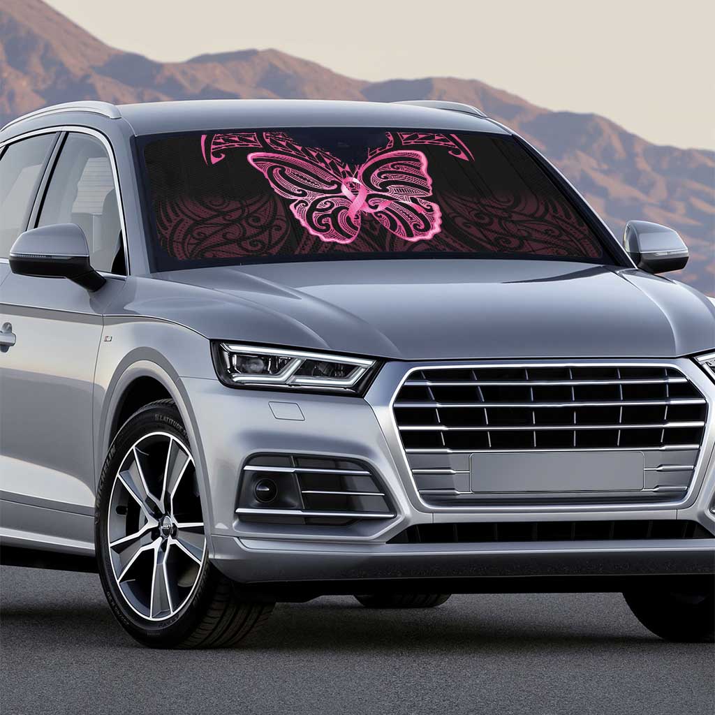 New Zealand Breast Cancer Awareness Auto Sun Shade Maori Butterfly Pink Ribbon Black Version LT14 - Polynesian Pride