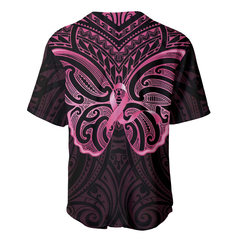 New Zealand Breast Cancer Awareness Baseball Jersey Maori Butterfly Pink Ribbon Black Version LT14 - Polynesian Pride