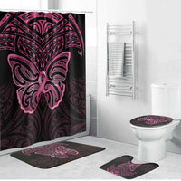 New Zealand Breast Cancer Awareness Bathroom Set Maori Butterfly Pink Ribbon Black Version LT14 Bathroom Set (4 pcs) Black - Polynesian Pride