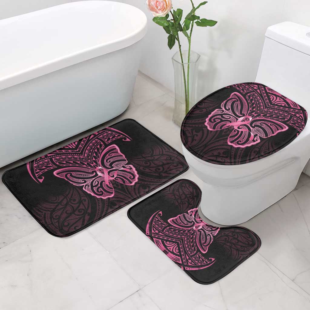 New Zealand Breast Cancer Awareness Bathroom Set Maori Butterfly Pink Ribbon Black Version LT14 - Polynesian Pride