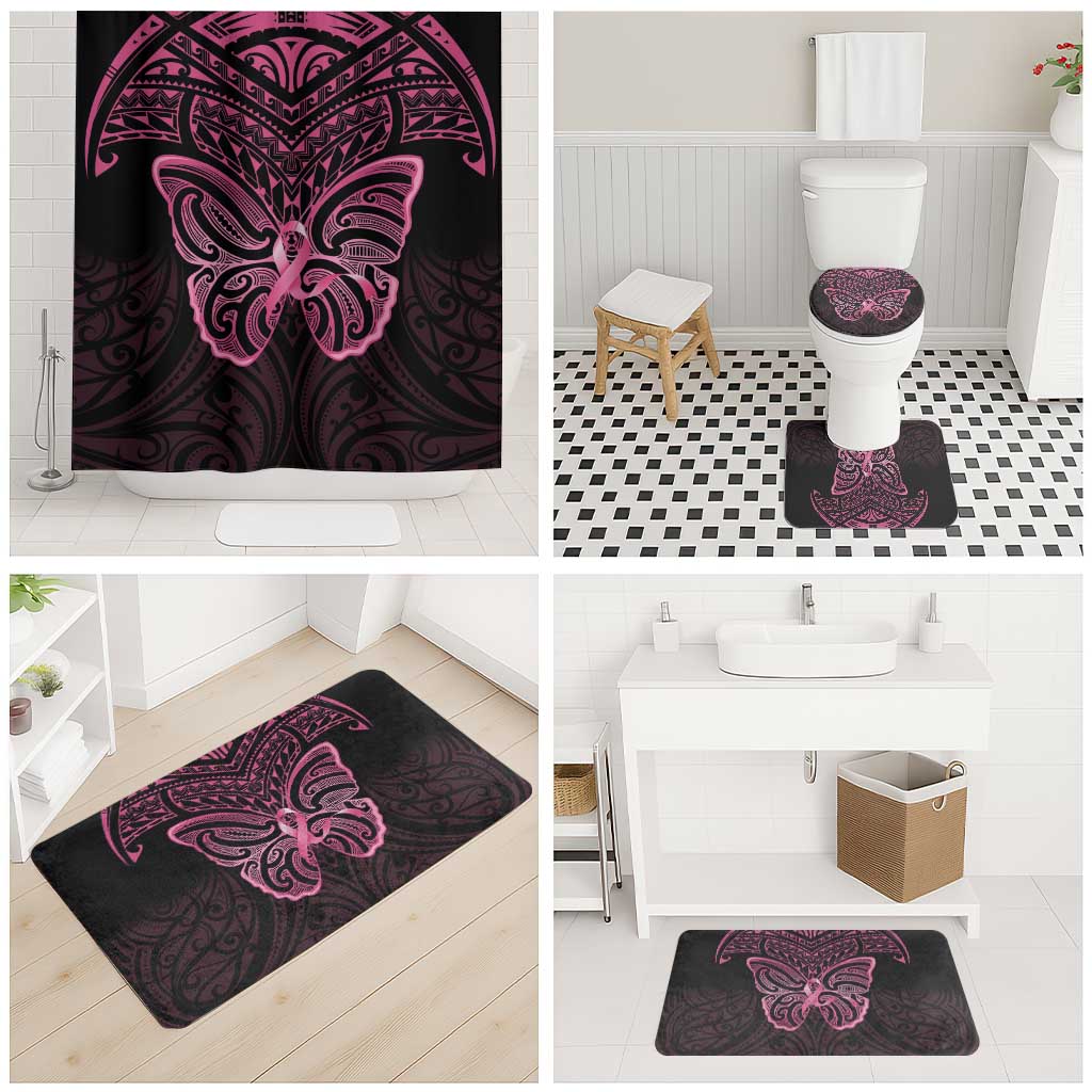 New Zealand Breast Cancer Awareness Bathroom Set Maori Butterfly Pink Ribbon Black Version LT14 - Polynesian Pride
