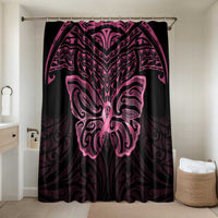 New Zealand Breast Cancer Awareness Bathroom Set Maori Butterfly Pink Ribbon Black Version LT14 Shower Curtain Only Black - Polynesian Pride