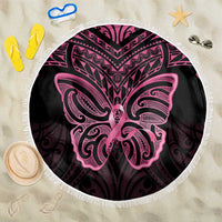 New Zealand Breast Cancer Awareness Beach Blanket Maori Butterfly Pink Ribbon Black Version LT14 One Size 150cm Black - Polynesian Pride