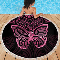 New Zealand Breast Cancer Awareness Beach Blanket Maori Butterfly Pink Ribbon Black Version LT14 - Polynesian Pride