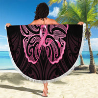 New Zealand Breast Cancer Awareness Beach Blanket Maori Butterfly Pink Ribbon Black Version LT14 - Polynesian Pride