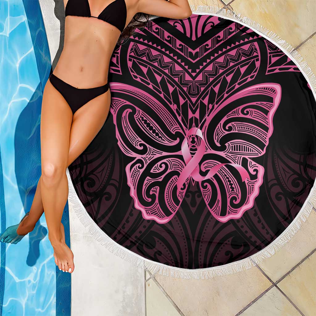 New Zealand Breast Cancer Awareness Beach Blanket Maori Butterfly Pink Ribbon Black Version LT14 - Polynesian Pride