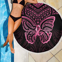New Zealand Breast Cancer Awareness Beach Blanket Maori Butterfly Pink Ribbon Black Version LT14 - Polynesian Pride