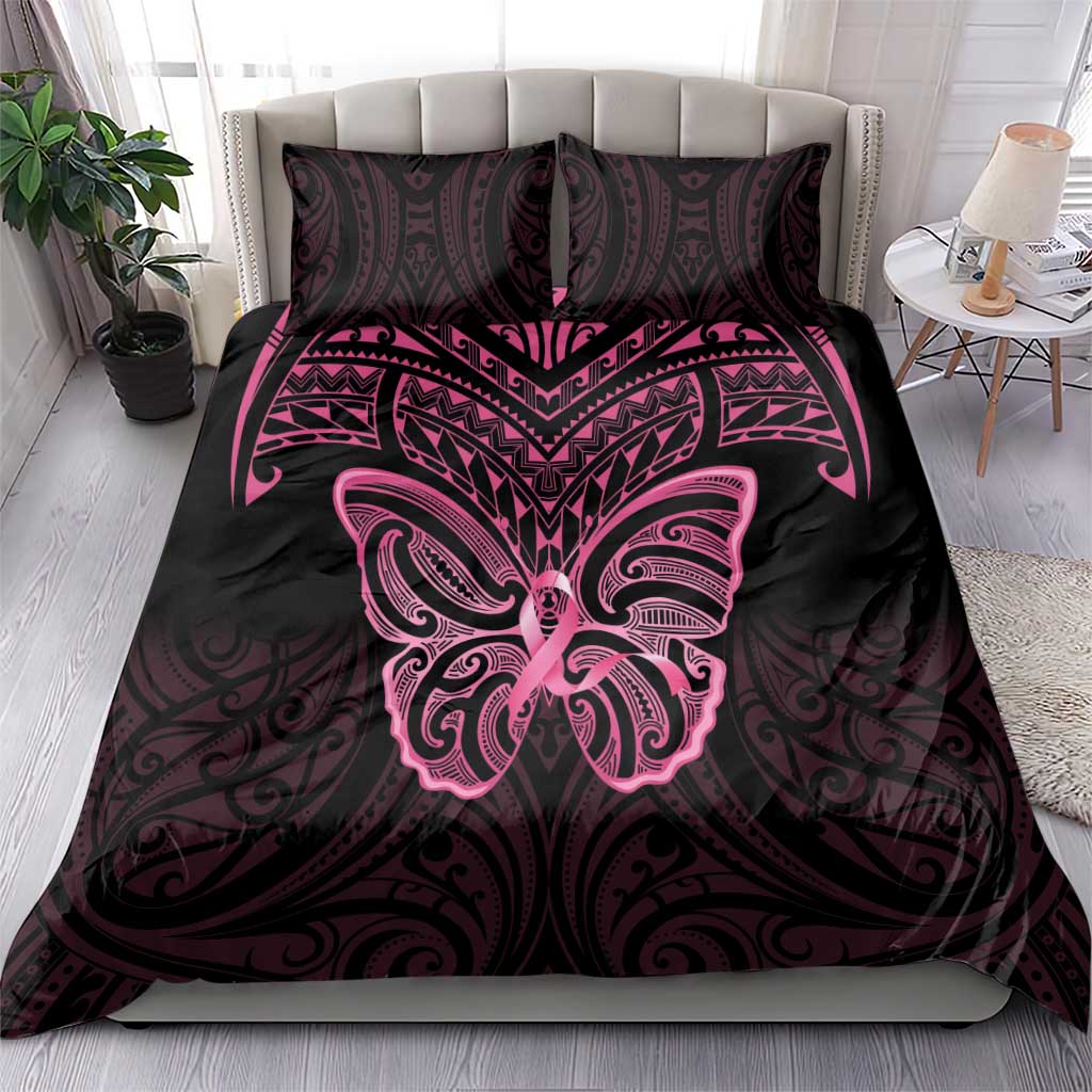 New Zealand Breast Cancer Awareness Bedding Set Maori Butterfly Pink Ribbon Black Version - Polynesian Pride