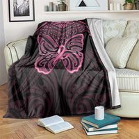 New Zealand Breast Cancer Awareness Blanket Maori Butterfly Pink Ribbon Black Version LT14 Black - Polynesian Pride