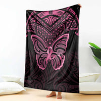 New Zealand Breast Cancer Awareness Blanket Maori Butterfly Pink Ribbon Black Version LT14 - Polynesian Pride