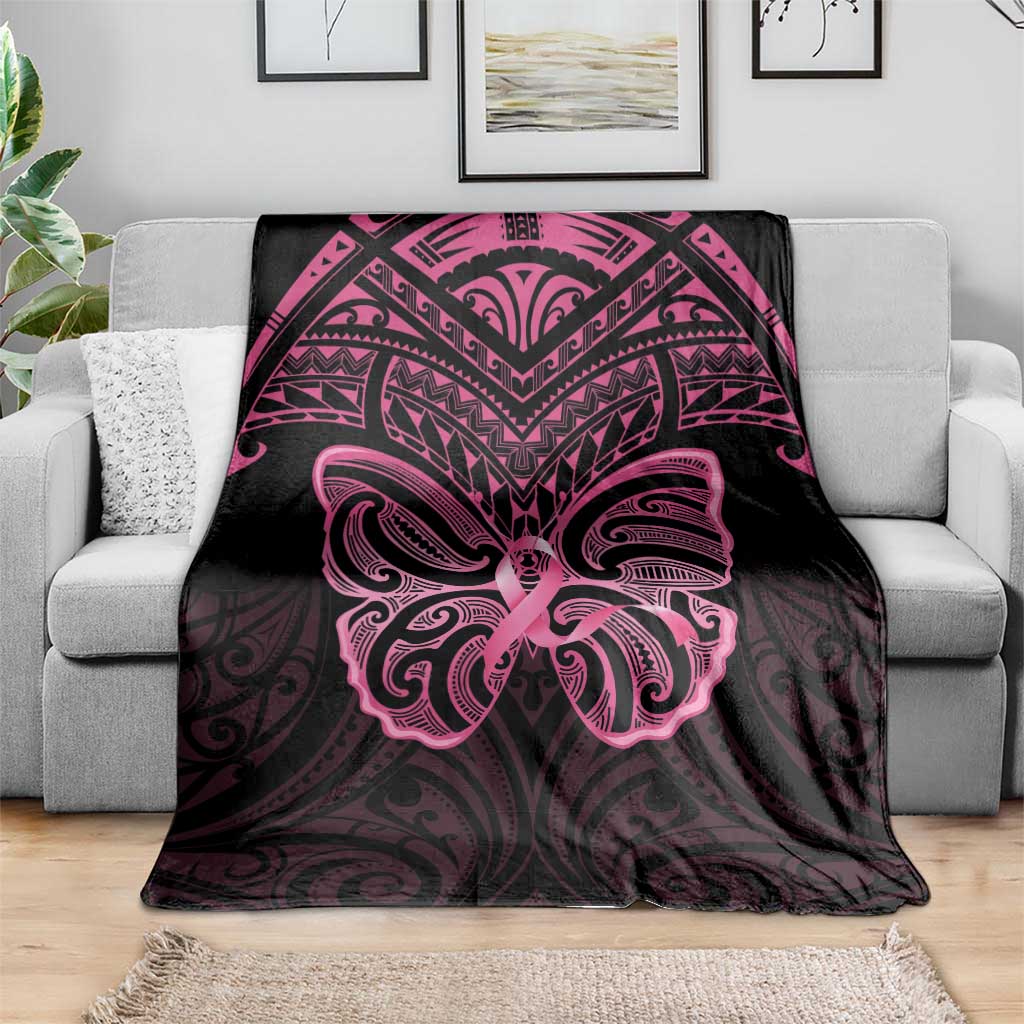 New Zealand Breast Cancer Awareness Blanket Maori Butterfly Pink Ribbon Black Version LT14 - Polynesian Pride
