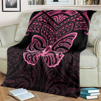 New Zealand Breast Cancer Awareness Blanket Maori Butterfly Pink Ribbon Black Version LT14 - Polynesian Pride