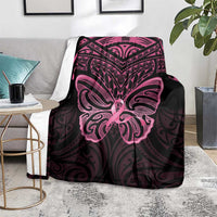 New Zealand Breast Cancer Awareness Blanket Maori Butterfly Pink Ribbon Black Version LT14 - Polynesian Pride