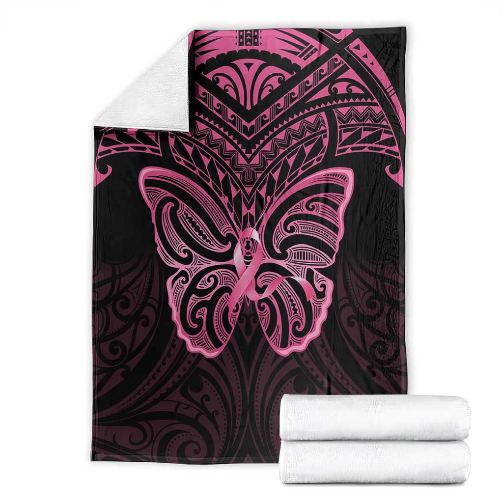 New Zealand Breast Cancer Awareness Blanket Maori Butterfly Pink Ribbon Black Version LT14 - Polynesian Pride