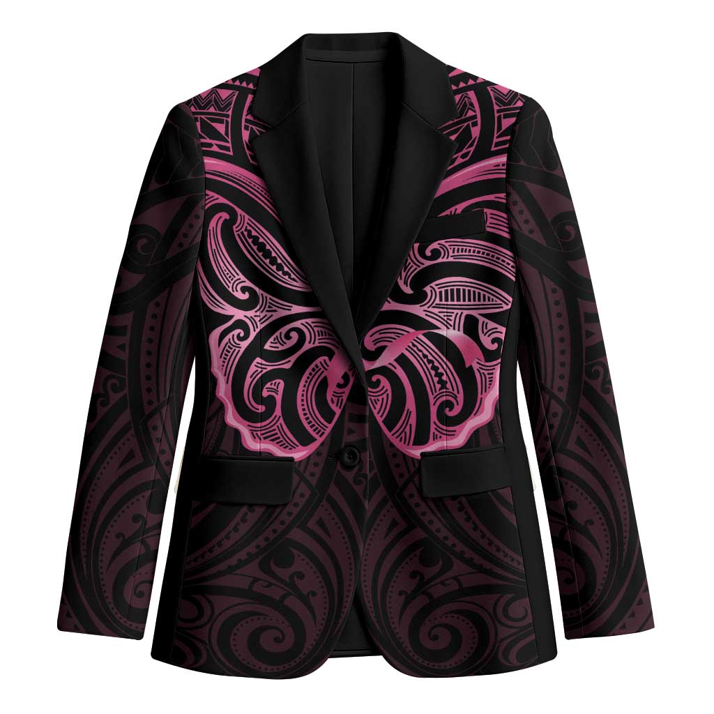 New Zealand Breast Cancer Awareness Blazer Maori Butterfly Pink Ribbon Black Version LT14 Unisex Black - Polynesian Pride