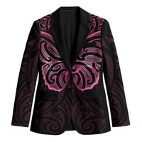 New Zealand Breast Cancer Awareness Blazer Maori Butterfly Pink Ribbon Black Version LT14 Unisex Black - Polynesian Pride