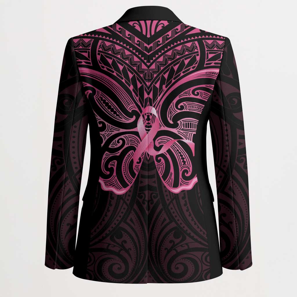 New Zealand Breast Cancer Awareness Blazer Maori Butterfly Pink Ribbon Black Version LT14 - Polynesian Pride