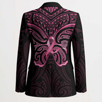 New Zealand Breast Cancer Awareness Blazer Maori Butterfly Pink Ribbon Black Version LT14 - Polynesian Pride