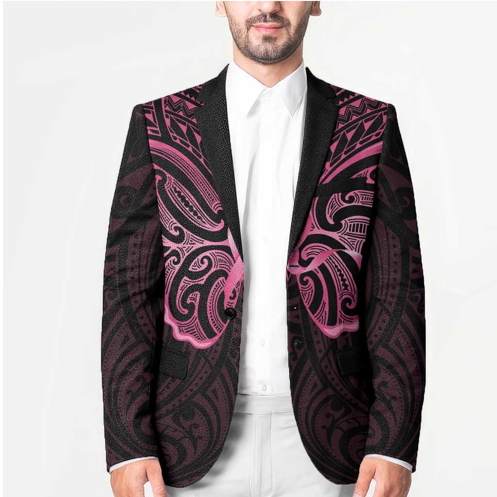 New Zealand Breast Cancer Awareness Blazer Maori Butterfly Pink Ribbon Black Version LT14 - Polynesian Pride