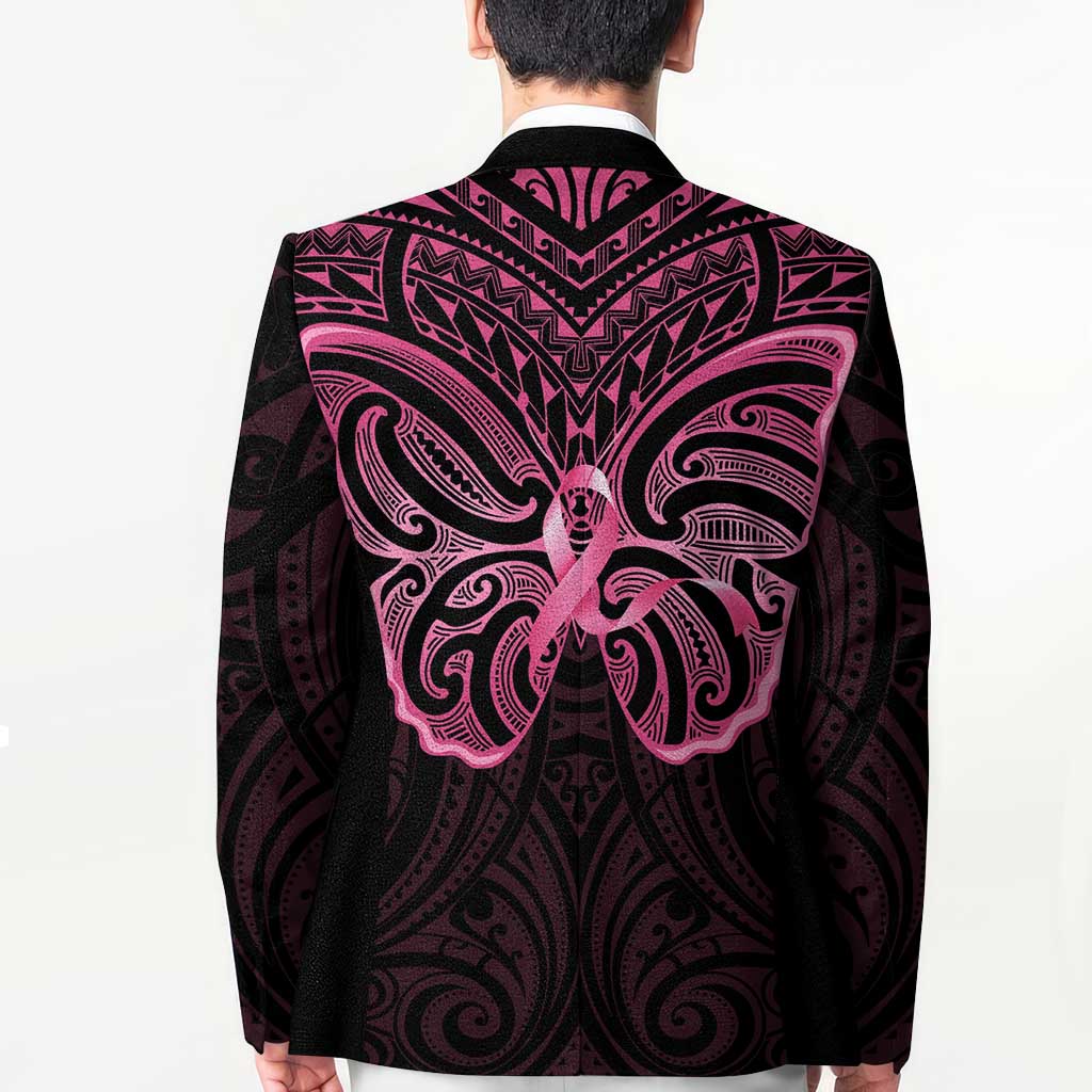 New Zealand Breast Cancer Awareness Blazer Maori Butterfly Pink Ribbon Black Version LT14 - Polynesian Pride