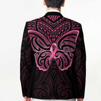 New Zealand Breast Cancer Awareness Blazer Maori Butterfly Pink Ribbon Black Version LT14 - Polynesian Pride