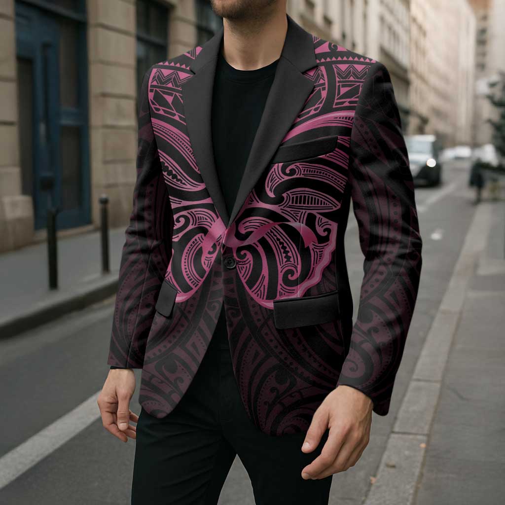 New Zealand Breast Cancer Awareness Blazer Maori Butterfly Pink Ribbon Black Version LT14 - Polynesian Pride