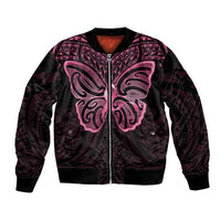 New Zealand Breast Cancer Awareness Bomber Jacket Maori Butterfly Pink Ribbon Black Version LT14 Unisex Black - Polynesian Pride