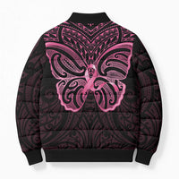New Zealand Breast Cancer Awareness Bomber Puffer Jacket Maori Butterfly Pink Ribbon Black Version LT14 - Polynesian Pride