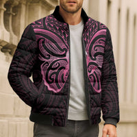 New Zealand Breast Cancer Awareness Bomber Puffer Jacket Maori Butterfly Pink Ribbon Black Version LT14 - Polynesian Pride
