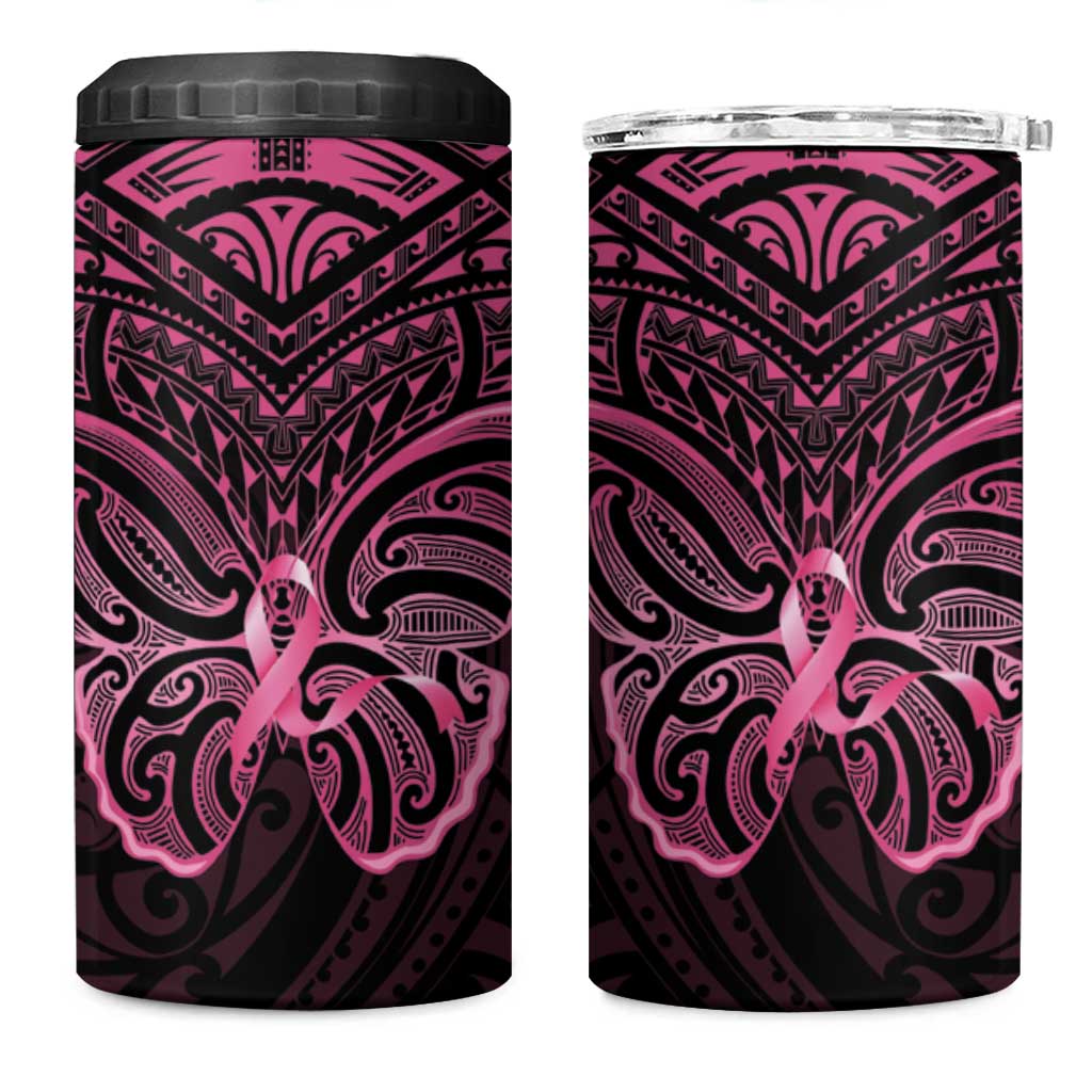 New Zealand Breast Cancer Awareness 4 in 1 Can Cooler Tumbler Maori Butterfly Pink Ribbon Black Version LT14 One Size: 16 oz Black - Polynesian Pride