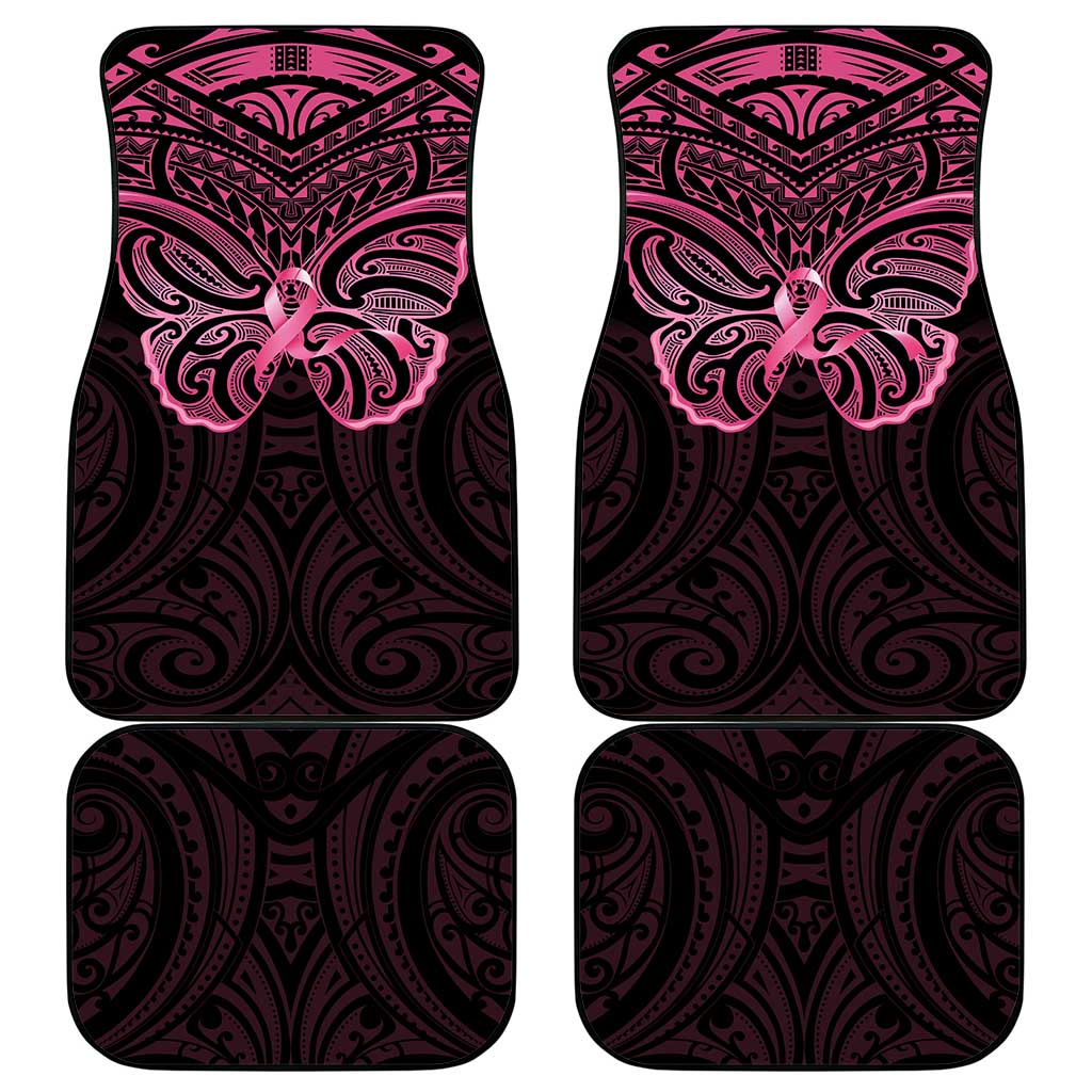 New Zealand Breast Cancer Awareness Car Mats Maori Butterfly Pink Ribbon Black Version LT14 - Polynesian Pride