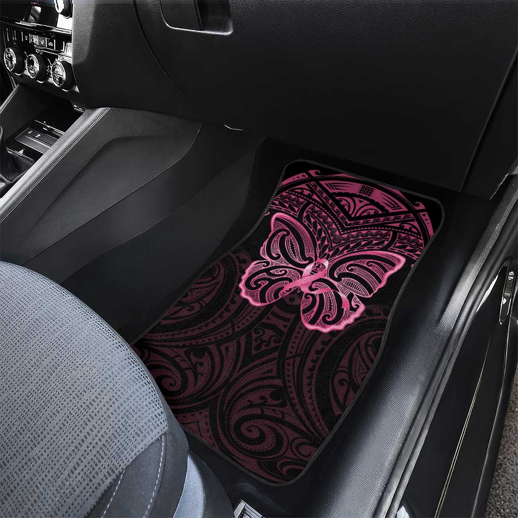 New Zealand Breast Cancer Awareness Car Mats Maori Butterfly Pink Ribbon Black Version LT14 - Polynesian Pride