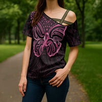 New Zealand Breast Cancer Awareness Cross Shoulder Shirt Maori Butterfly Pink Ribbon Black Version LT14 - Polynesian Pride