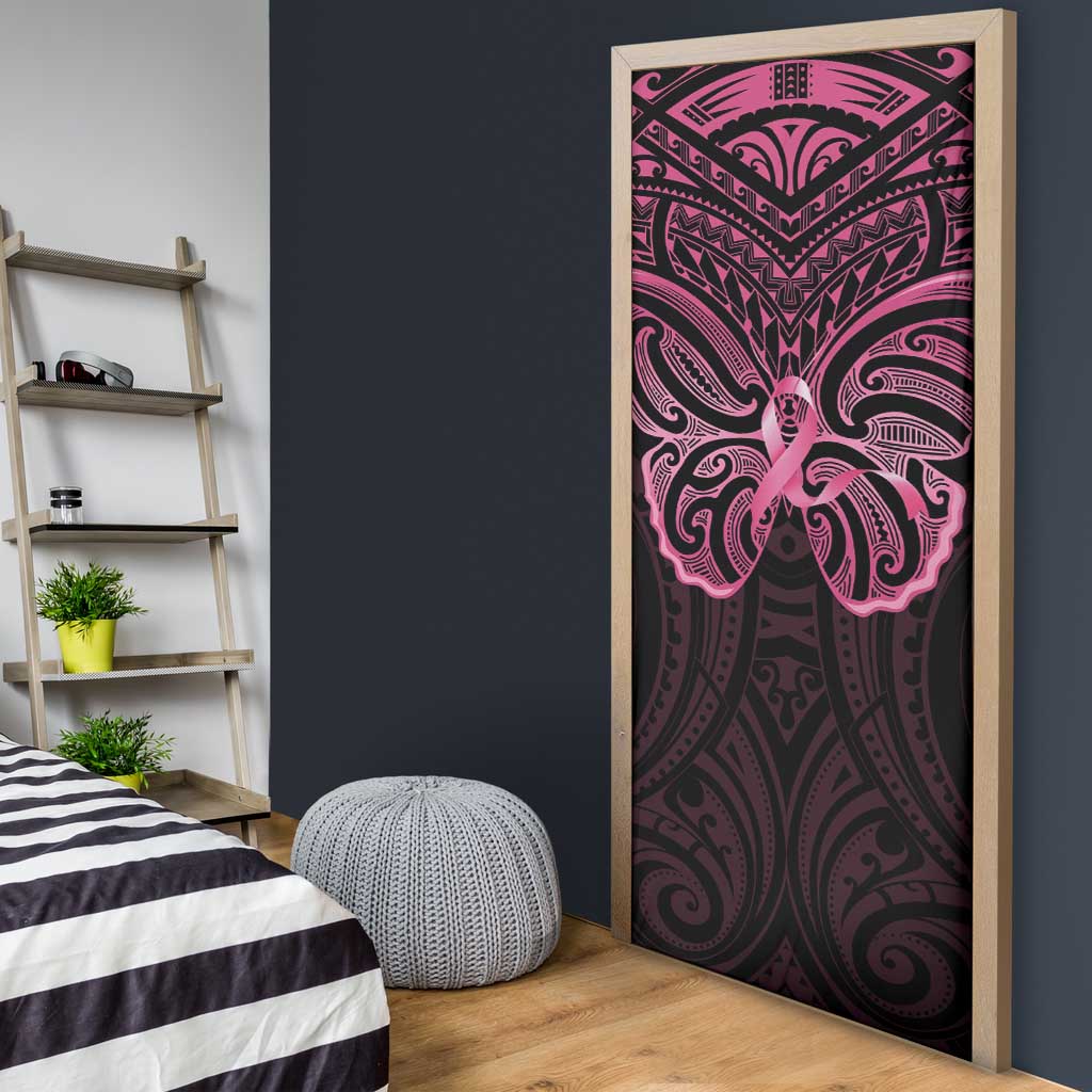 New Zealand Breast Cancer Awareness Door Cover Maori Butterfly Pink Ribbon Black Version LT14 - Polynesian Pride
