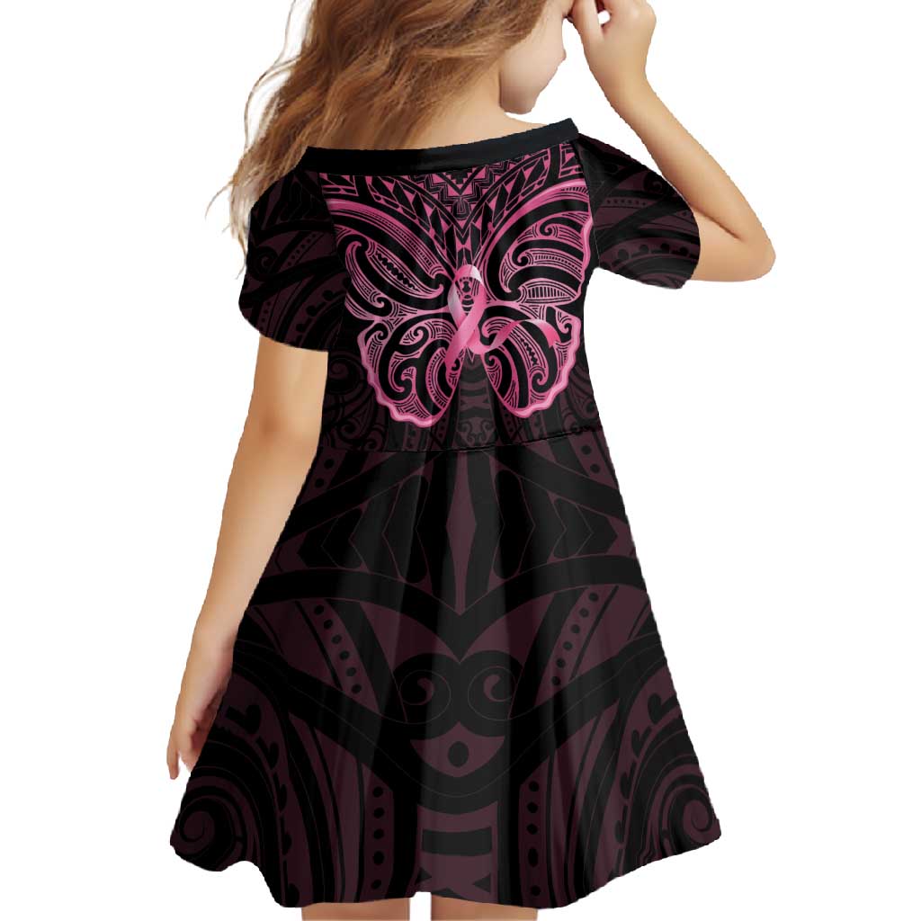 New Zealand Breast Cancer Awareness Family Matching Long Sleeve Bodycon Dress and Hawaiian Shirt Maori Butterfly Pink Ribbon Black Version LT14 - Polynesian Pride