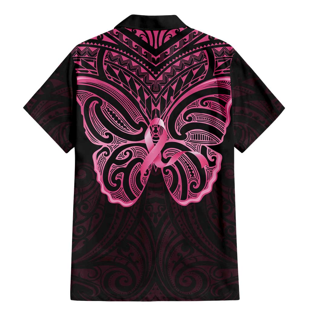 New Zealand Breast Cancer Awareness Family Matching Mermaid Dress and Hawaiian Shirt Maori Butterfly Pink Ribbon Black Version LT14 - Polynesian Pride