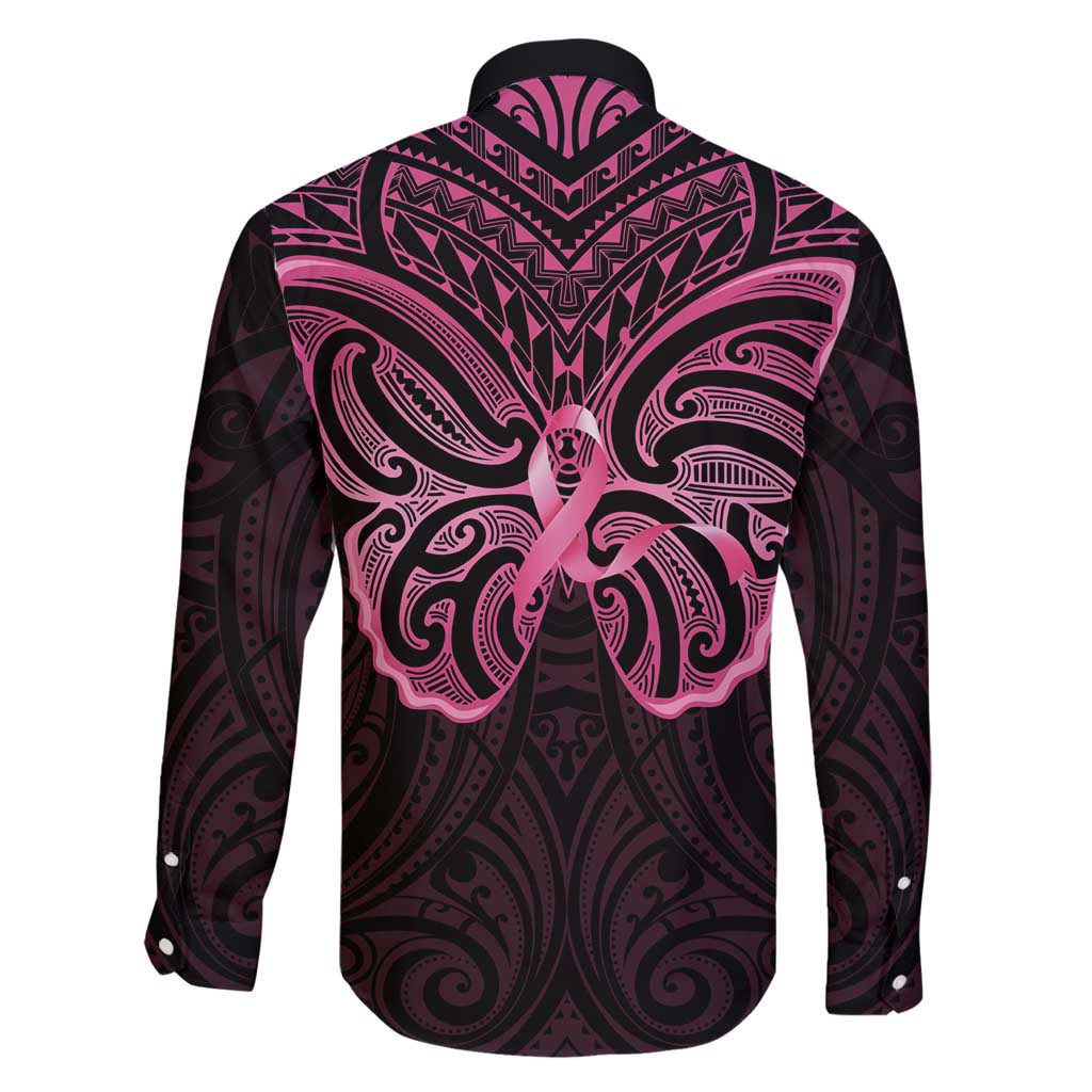 New Zealand Breast Cancer Awareness Family Matching Off Shoulder Maxi Dress and Hawaiian Shirt Maori Butterfly Pink Ribbon Black Version LT14 - Polynesian Pride