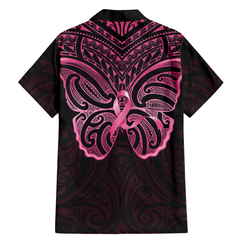 New Zealand Breast Cancer Awareness Family Matching Off Shoulder Short Dress and Hawaiian Shirt Maori Butterfly Pink Ribbon Black Version LT14 - Polynesian Pride